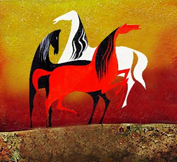 Création originale chez Toperfect œuvres - Décor cheval acrylique et sables d’acier abstraite originale